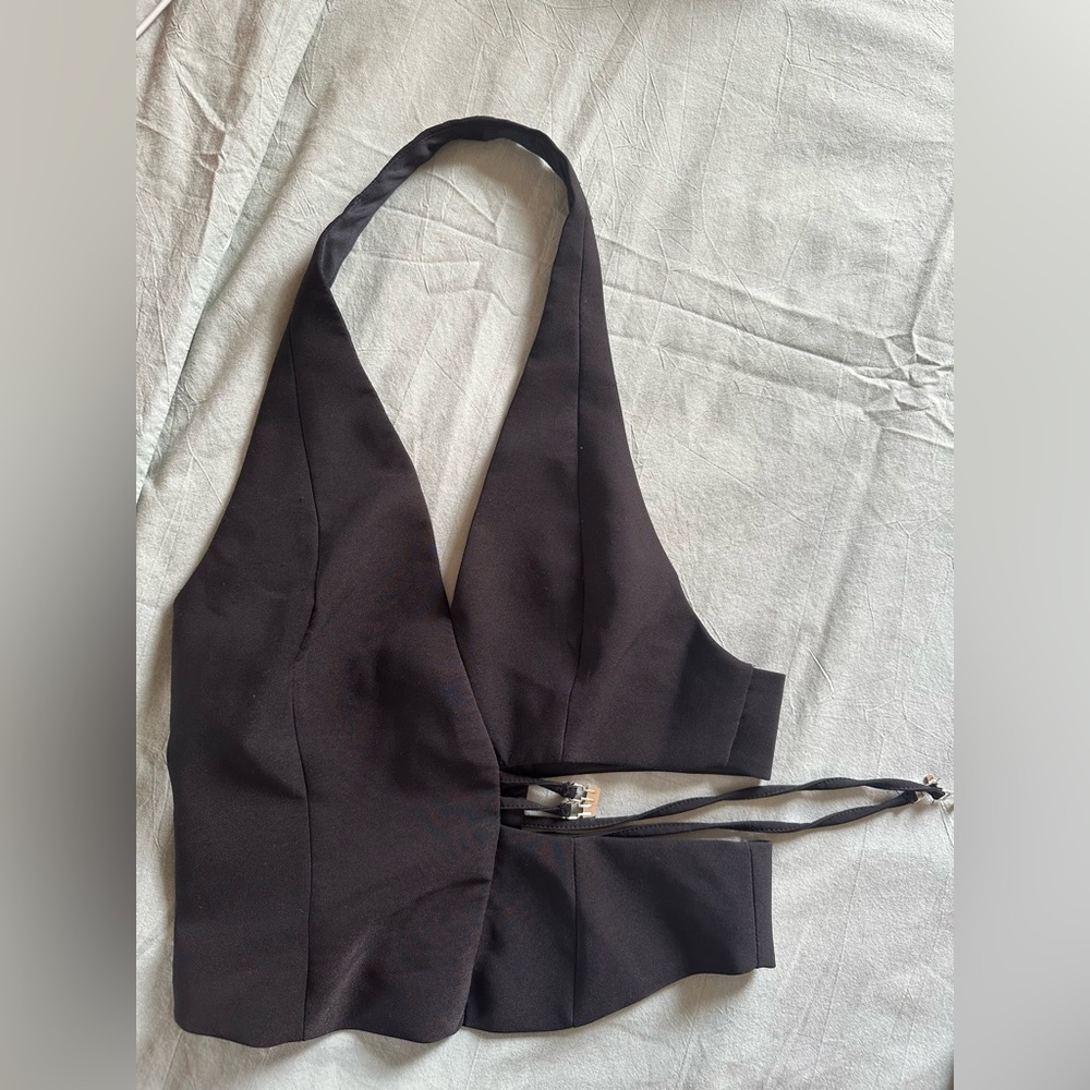 Black Halter Top with Cutout Design